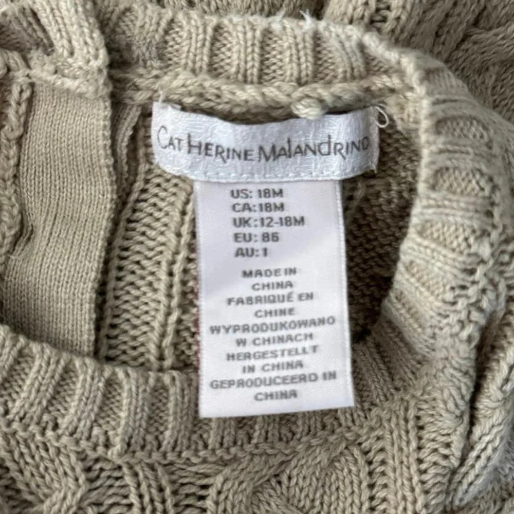 Catherine Malandrino Dress Girls 18 Month Tan Cable Knit Sweater Dress‎ Neutral